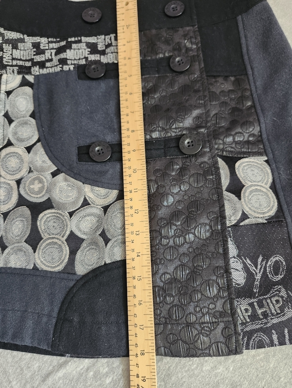 Desigual Womens Size XS Black Wool Blend Patchwork Button Front Mini Skirt - Picture 9 of 13